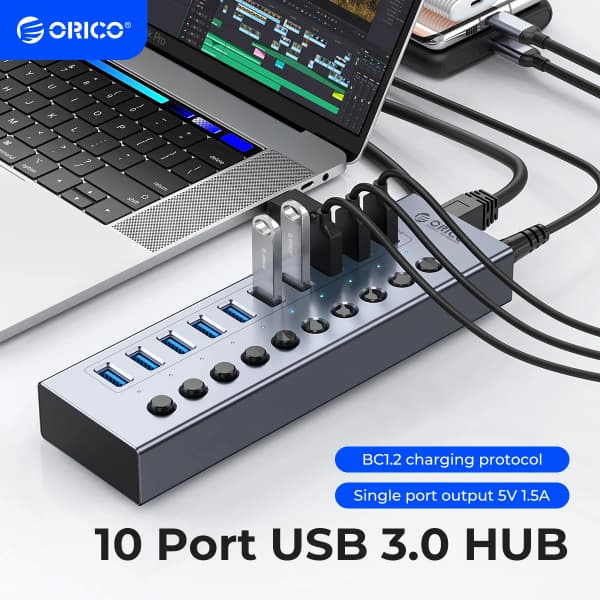 ORICO USB 3.0 HUB 최대 16포트 모델, 전원 어댑터 포함 모델(38.79$ / 무배)