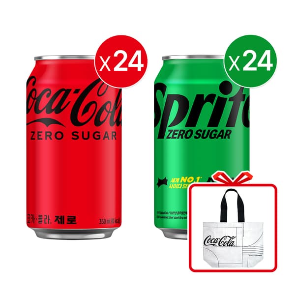 코카콜라 제로 350ml캔 24개입+스프라이트 제로 350ml24캔+코카콜라 리유저블백 증정