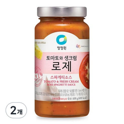 청정원 토마토와 생크림 로제 스파게티소스, 600g, 2개