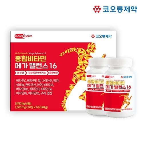롯데온) 코오롱제약 종합비타민 메가 밸런스16 1000mg x 60정 x 2병(4개월분) 핫딜 14,470원 무배