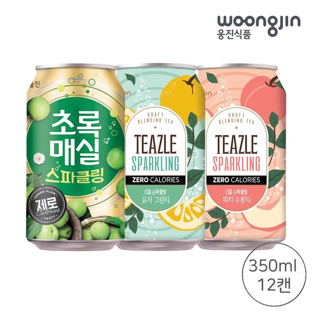 롯데온) 초록매실 스파클링 제로+티즐 스파클링 제로 총 12캔 8320원