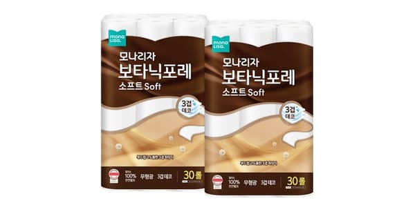 모나리자 천연펄프 보타닉포레 소프트 화장지 30m 30롤 2팩 (23,500원/무료)