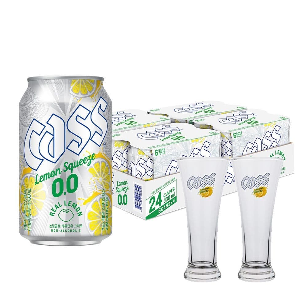 카스 0.0 레몬스퀴즈 제로 330ml x 24캔+카스레몬 전용잔 2개 (18,400원/무료)